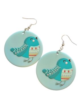 Cute Bird Motif Teal Drop Earrings